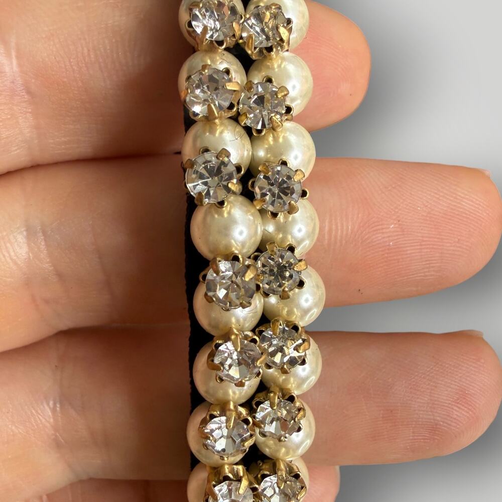 J.Crew Faux Pearl Multi Strand Statement Necklace 21”&Rhinestone Bracelet7,5-8,5 - Picture 4 of 7